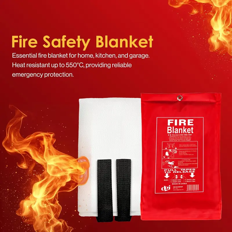 Fire Blanket Fire Suppression Blanket for Kitchen 1 x 1 Meter Emergency Fiberglass Fire Blanket British Standard UK for Home Kitchen Garage Office Caravan Working Temperature Up To 550°C 2