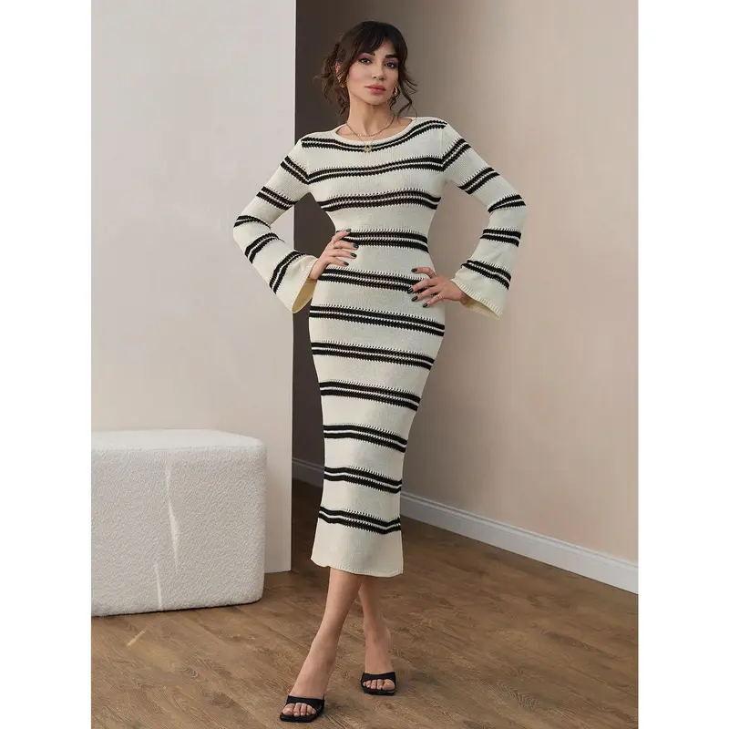 CLARA VERO Women Hollow Out Low Cut Back Detailed Long Bodycon Cover Up Knit Dress 1