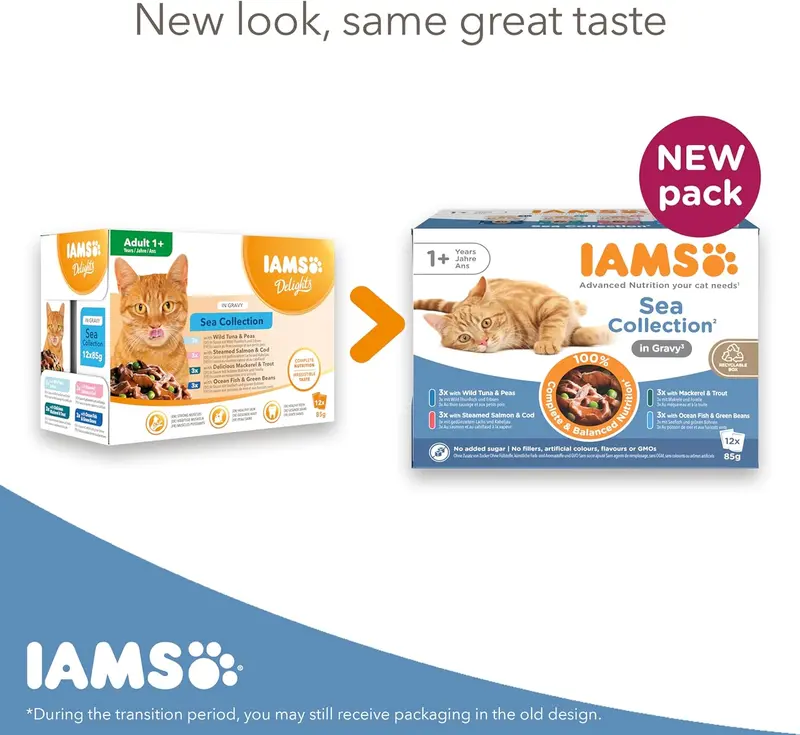 Delights Complete Wet Cat Food for Adult 1+ Cats Fish Variety in Gravy Multipack 12 x 85 g Pouches 5