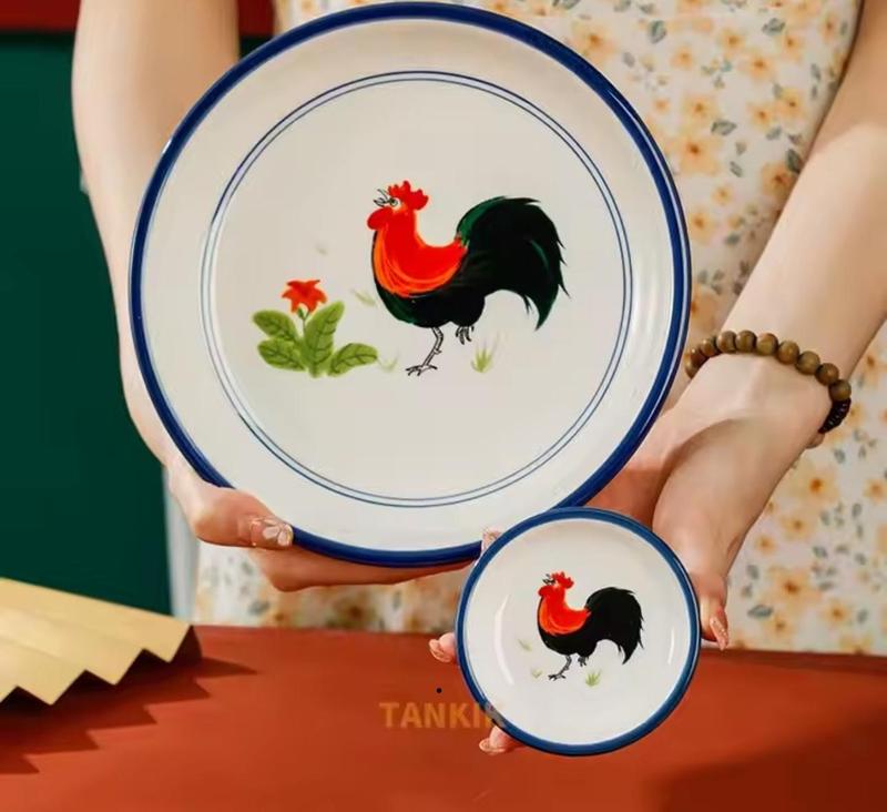 Chinese Rooster Lucky Vintage Style Porcelain Cup Plate Saucer Ceramic Dinnerware Set Tableware Stylish Classic 2
