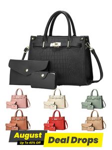 Women's Fashionable Embossed Soft Durable Handbag Wallet Set, Durable Large Capacity Shoulder Bag for Daily Used, Elegant Commuter Bag, Mother's Day Gift, Unique Bags, Textured Handbag, Durable Pu Leather Stylish Handbag