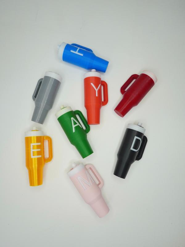 Mini 3D Printed Tumbler Cup – Keychain accesory - Custom Letter Personalisation | Cute Desk Decor Gift - 3D printed 2