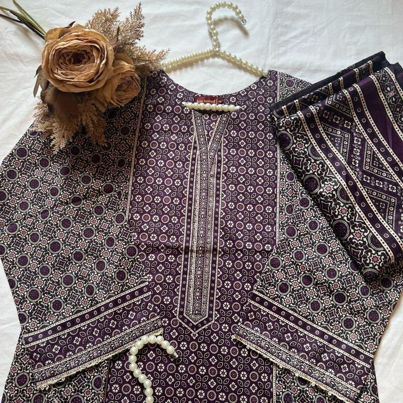 Bin Saeed Printed Lawn 3 Piece Summer Dress for Women - Sizes S to XXL - Casual & Elegant - Comfortable, Clothes Womenswear 3