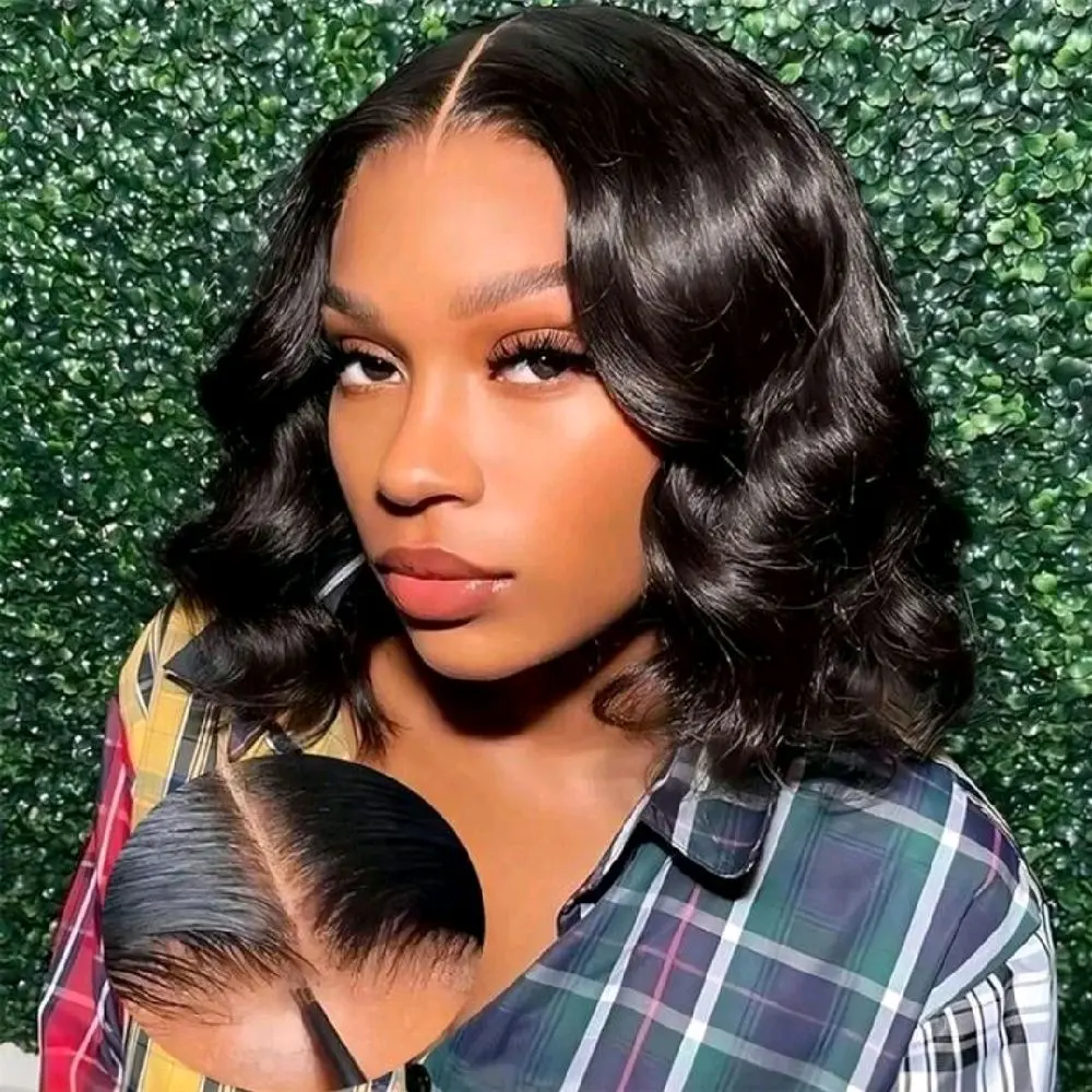Glueless Bob Wigs Human Hair Body Wave 4x4 Closure Short Bob Wig Natural Hairline frontal