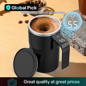 Intelligent Coffee Cup with Lid, 1/3 Counts Automatic Stirring Cup with Temperature Display, Stainless Modern USB Rechargeable Stirring Cup for Coffee, Tea, Hot Chocolate, Modern Kitchenware, Gift