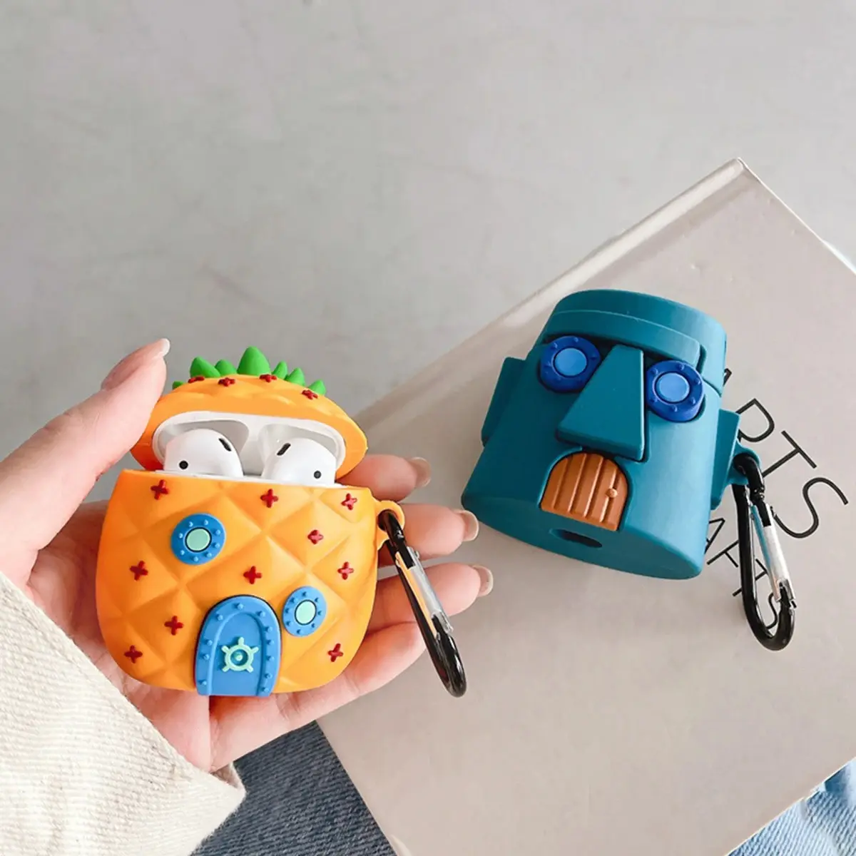 Pineapple Wooden Man Cute Cartoon Silicone Case For Apple Airpods 3 2 1 Pro With Keychain Case Wireless Charging Soft Cover Box