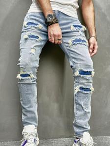 Men's Regular Fit Blue Denim Jeans, Casual Comfy Ripped Slim Jeans for Daily Wear, Fashion Men's Bottoms for All Seasons, Cotton