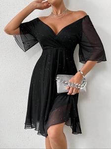 Women's Glitter A Line Dress, Elegant Fashion Casual Half  Sleeve Dress for Party Club Dating Wear, Women Dress for Summer