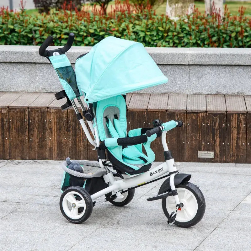 Kids Trike Push Bike with Push Handle, Canopy for 1-5 Years, Green 8
