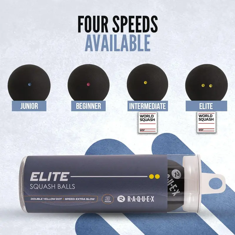Squash Balls - 3, 6 or 12 Balls - 4 x Speed Options: Elite Double Yellow Dot, Intermediate Yellow Dot, Beginner Red Dot Squash Balls, Junior Blue Dot 1