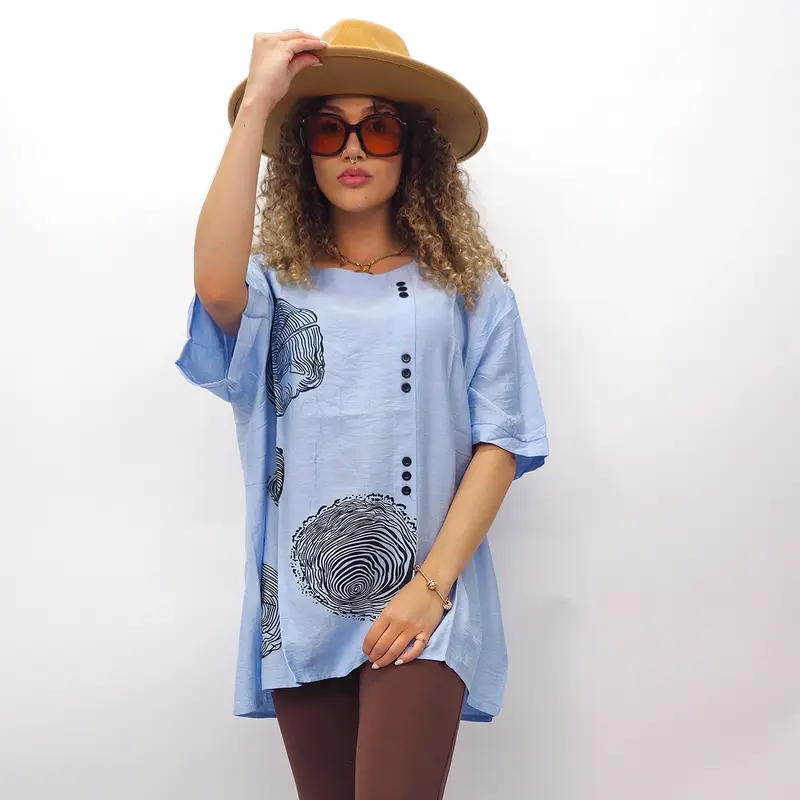 Love My Fashions Womens Short Sleeve Tree Ring Cotton Top Front Button Round Neck Loose Fit Spring Summer Casual Comfort For Womens  Everyday 6