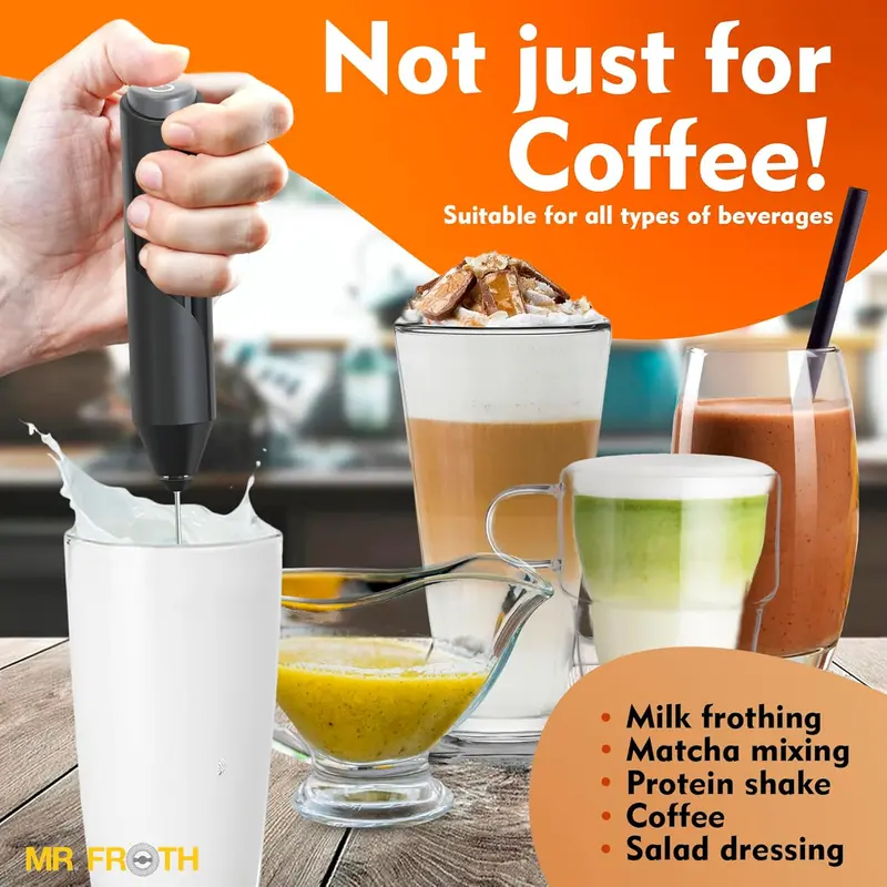 Handheld Milk Frother - Battery-Operated Coffee Frother Wand - Durable & Food-Safe Drink Mixer - Noise-Free, No Shaking - Electric Hand Held Coffee Whisk Frother for Matcha, Milkshake 3