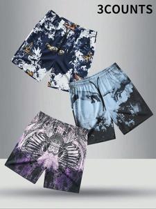 Men's Regular Fit Skull Print Shorts, Casual Comfy Breathable Shorts for Summer, Men's Bottoms for Beach Vacation