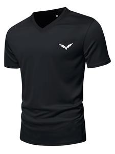 Men's Bird Print V Neck Tee Summer Clothes, Fashion Casual Regular Fit Short Sleeve T-Shirt for Daily Outdoor Wear, Summer Top for Men