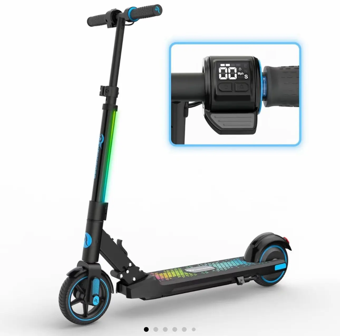 EVERCROSS EV06C Electric Scooter, 6.5'' Foldable Electric Scooter for Kids Ages 6-12, Up to 15 KM/H & 8 KM, LED Display, Colorful LED Lights, Lightweight Kids E Scooter
