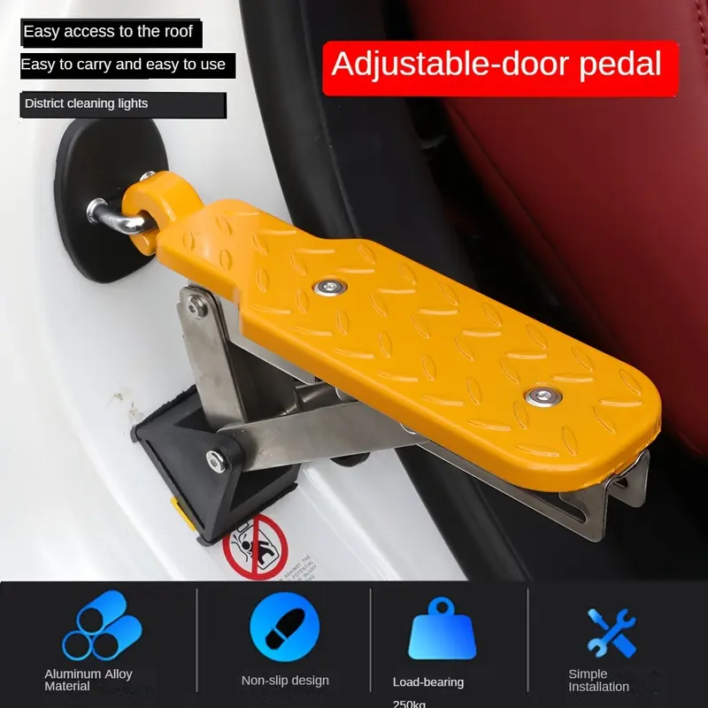 Aluminum Alloy Fit Car Door Step Ladder - Textured Pedal, Adjustable Hooks for SUVs, Trucks, Cars | Durable Car Roof Helper 3