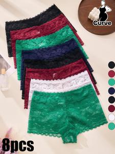 【Plus Size】 Solid Color Lace Boyshorts, Soft Comfy Breathable Panty for Daily Wear, Women's Underwear for All Seasons, Fashion Breathable Underwear, Womenswear