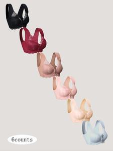 Women's Contrast Lace Hook & Eye Front Push Up Bra, Wirefree Bra, Soft Comfy Breathable Wireless Lingerie Top for Daily Wear, Women's Lingerie for All Seasons