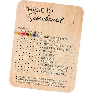 Wooden Phase 10 Score Board, 1 Set Wooden Phase Scoreboard with 8 Colored Pegs, Tabletop Games Accessories for Family Game Night, Party Activities Supplies, Strategy Board Games Accessories