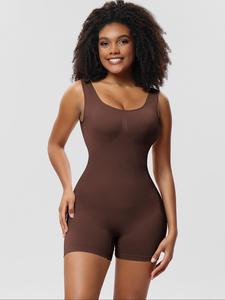 Women's Solid Scoop Neck Shapewear Bodysuit, Summer Clothes Women High Stretch Seamless Sleeveless Body Shaper for Tummy Control, Ladies Shapewear Clothes for Summer, Tummy Flattering Summer Wear, Tall Clothing Women, Shapewear Tummy Control