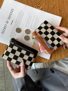 Women's Checked Pattern Wallets, Zippered Card Case, Fashionable Plaid Pattern Travel Card Holder, Credit Card Holder, Card Storage Case Organizer, Casual Versatile Card Carrying Case for Daily Use, Debit Card Covers
