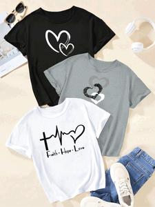 Women's Heart Print Short Sleeve Tee, Regular Fit Casual Comfy Round Neck T-shirt for Daily Outdoor Wear, Ladies Clothes for All Seasons, Gym Clothing,  Gym Wear