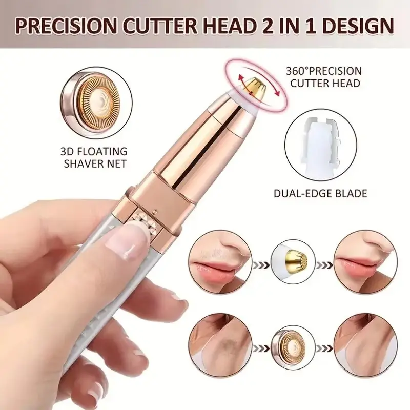 1pc Rechargeable 2-in-1 Eyebrow Razor and Hair Shaver with LED Light - Painlessly Remove Peach Fuzz, Facial Hair, Eyebrows, Lips 1