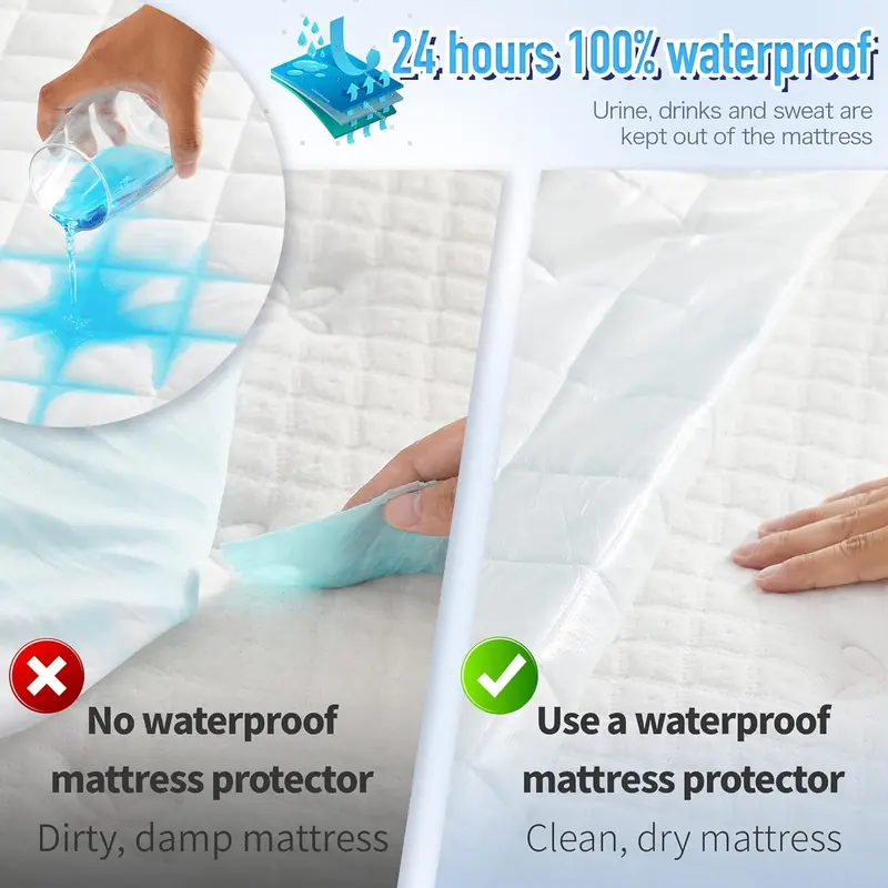 100% Waterproof Quilted Microfiber King Mattress Protectors - 30cm Extra Deep Non-Allergenic Non-Iron Fully 360 Degree Fitted Sheet Upper Soft Brushed Microfiber Wrinkle and Fade Resistance Bedding Cover 8