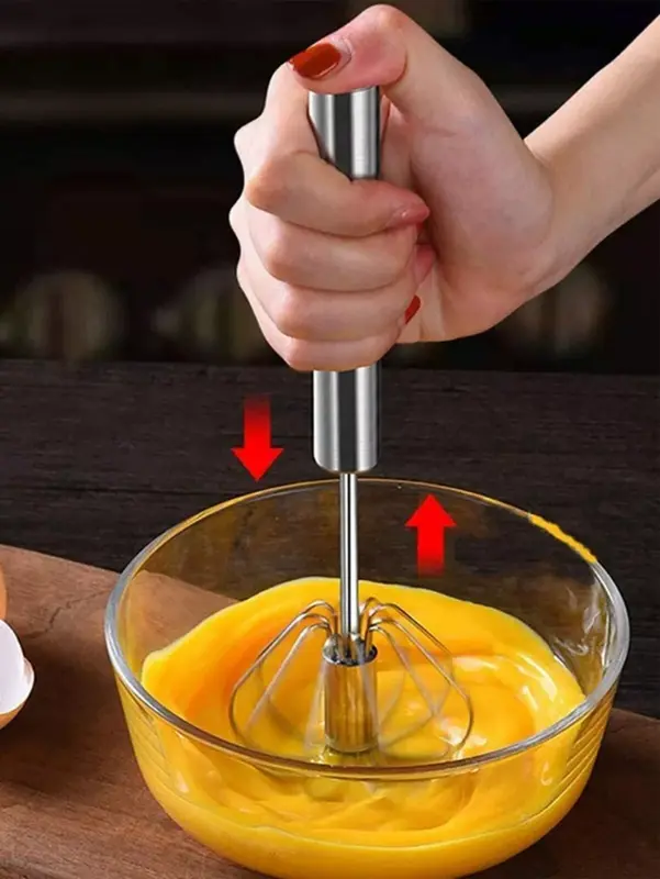 Stainless Steel Egg Beater, 1 Count Multifunctional Handheld Egg Whisk, Hand Push Semi-automatic Egg Beater, Kitchen Baking Utensils 1