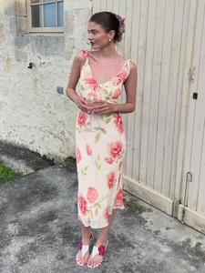 Women's Floral Print Dress, Casual Soft Comfortable Sleeveless Dress for Summer, Women's Clothing for Beach Holiday, Womenswear, Casual Dresses