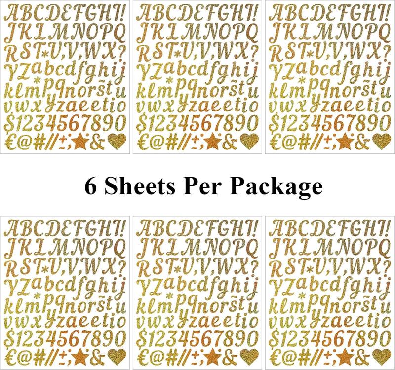 1 Inch Small Self Adhesive Vinyl Letter Number Symbol Stickers Kit,528 Pieces Alphabet Numbers Stickers for Mailbox, Water Bottle, Scrapbook, Notebook - Gold 4