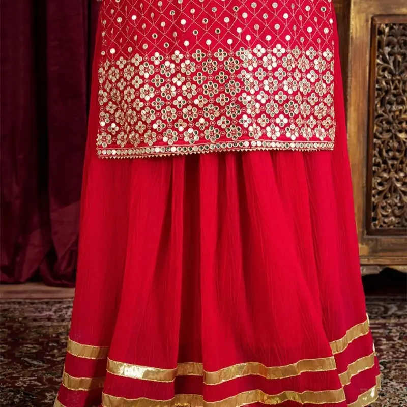 Chiffon suit with crushed lehnga 3