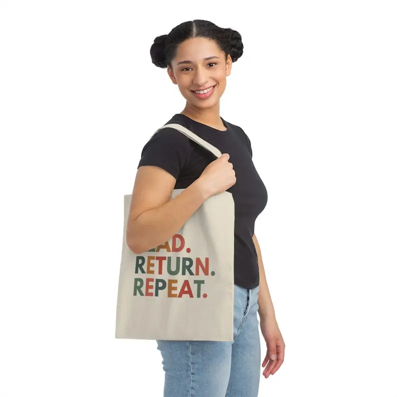 Read Return Repeat, Library Book Bag, Reader Tote Bag, Librarian Gifts, English Teacher Tote, Reading Canvas Tote, Bookstore Tote, Bookish 2