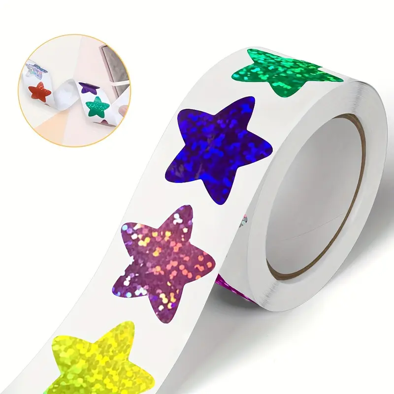 500pcs Vibrant Colorful Laser Star Stickers - Hand Decorated, Reusable, Easy to Peel, Self-Adhesive Labels for Christmas, Holiday, Birthday Party Gift, Decorations, and DIY Crafts - Perfect Gift Seal Labels for Any Occasion 2