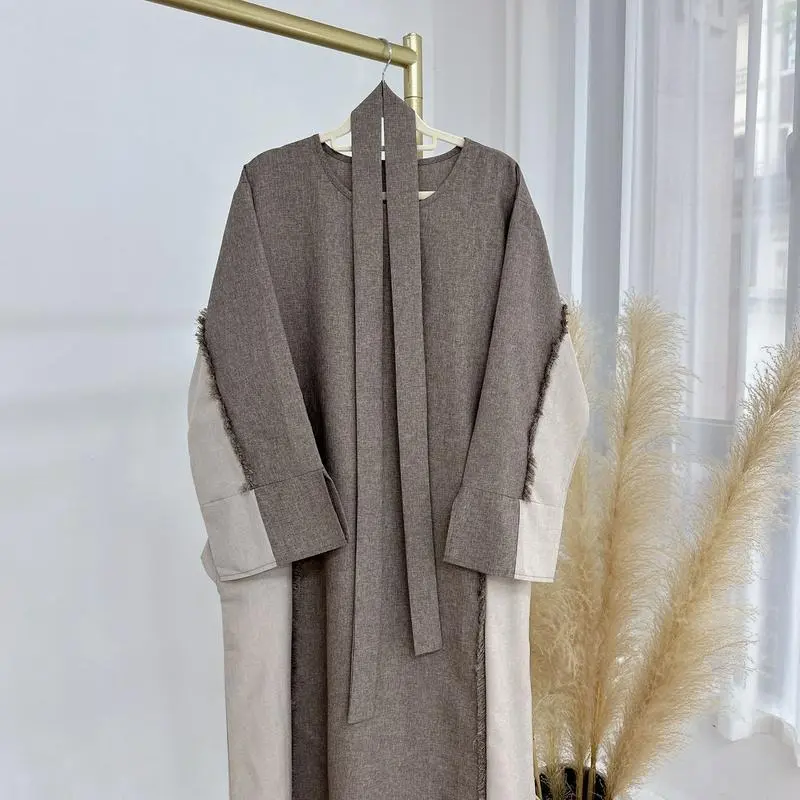 2025 Muslim clothing fashion stitching Dubai Turkish elegant robe abaya  coat 6