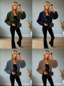 Findfashion Women's Long Ballon Sleeves Stylish Zip Up Bomber Jacket For Ladies One Size UK Fits All