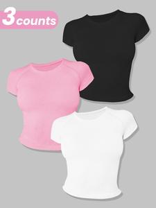 Women's Solid Sports Tee, Casual Comfy Breathable Round Neck T-shirt for Training Indoor Outdoor Yoga Gym Workout Running, T-shirts for Women, Ladies Sportswear Clothing, Activewear, Jersey Top, Workout Clothes Women, Soft Tops, Fitness Activewear