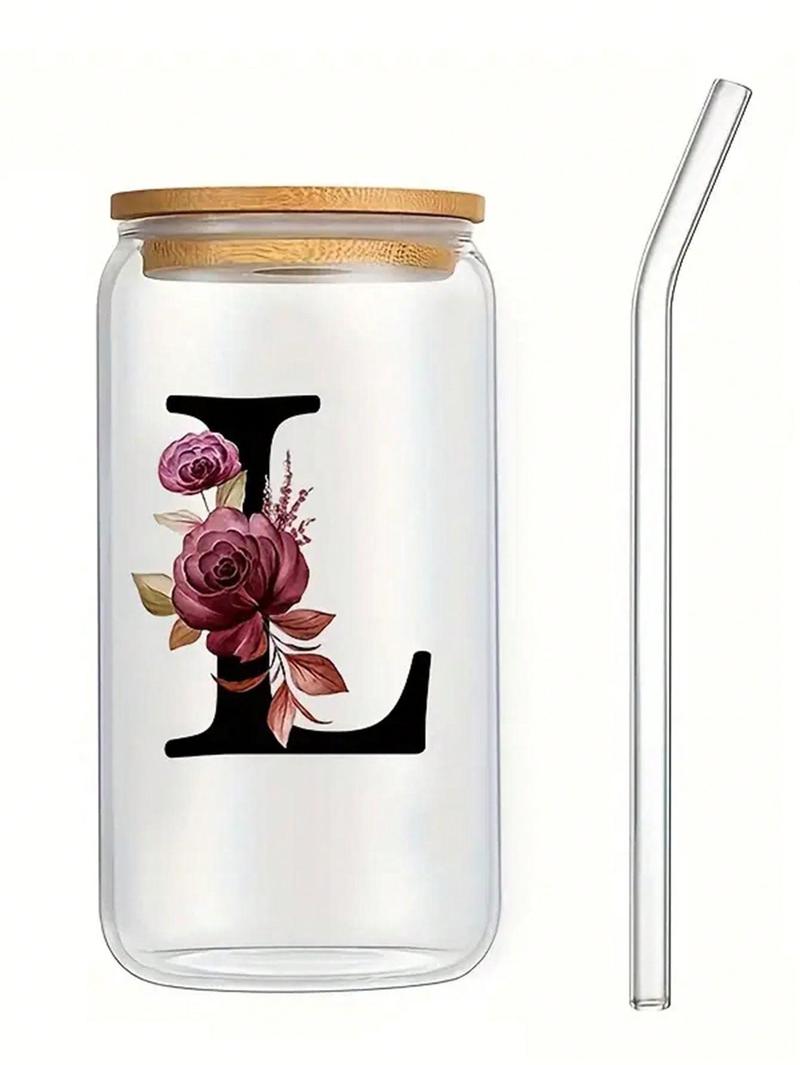 Product Introduction of Letter Printed Glass Cup with Straw & Lid - 480ml - Simple and Beautiful - Transparent - Flat Bottom - Hot Drinks - Home or Coffee Shop Use - Drinkware 5