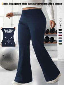 Plus Size Solid High Waist Flare Leg Leggings, Casual Comfy High Stretch Bell Bottom Trousers for Daily Wear, Women's Bottoms for Summer, Soft Leggings