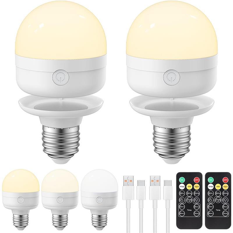 USB Rechargeable Light Bulb with Remote Control Timer and 3 Color Temperatures, 5W Dimmable Battery Powered LED Bulb 0