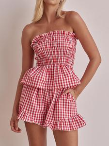 Women's Plaid Print Tie Shoulder Cami Romper & Belted Shirt Set, Casual Fashion Two-piece for Daily Outdoor Wear, Ladies Clothes for Summer, Overalls