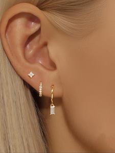 Women's Elegant Cubic Zirconia Decorated Earrings Set, Exquisite Trendy Earrings, Fashionable Jewelry for Women for Daily & Party Decoration, Pretty Studs