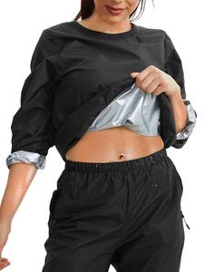 Women's Round Neck Long Sleeve Sauna Top, Casual Sporty Waterproof Sweat-enhancing Pullover for Gym Workout Running,  Gym Wear, Ladies Sportswear for All Seasons