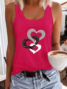 Women's Letter & Heart Print Round Neck Tank Top, Casual Sleeveless Top for Daily Wear, Ladies Clothes for All Seasons