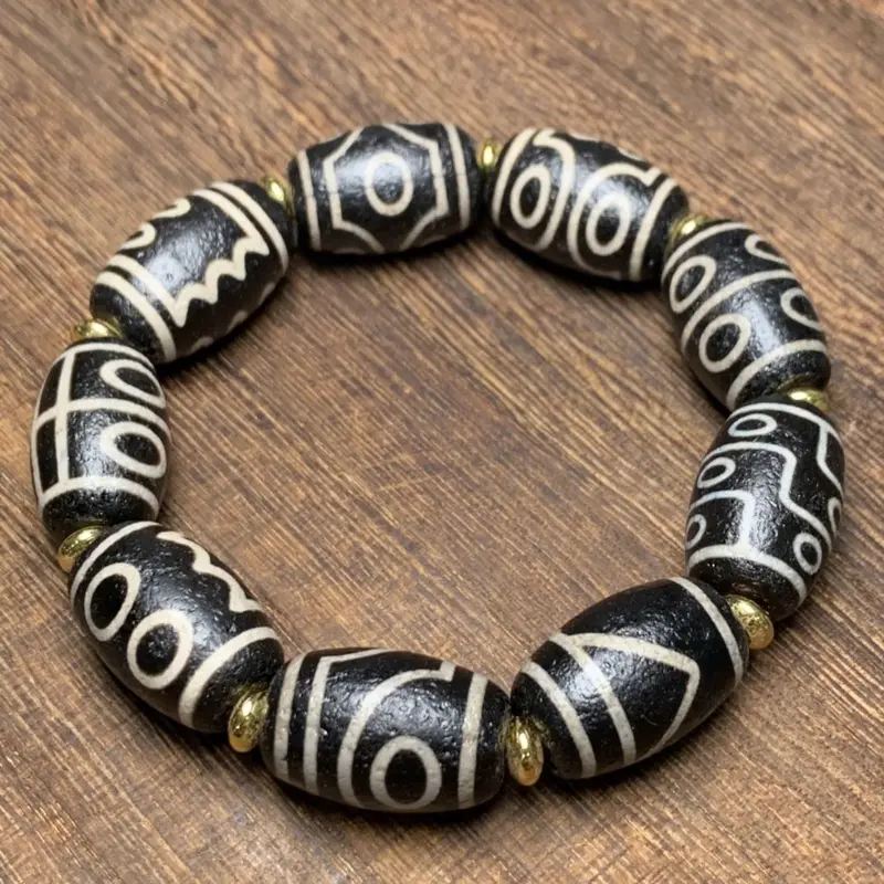 RAZZAQ MART SHOP Tibetan agate dzi bead bracelet, one look and nine eyes family photo dzi bead bracelet, old material men's and women's dzi beads wholesale 0