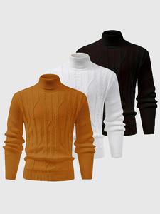 Men's Solid Turtleneck Sweater, Casual Loose Long Sleeve Jumper for Fall & Winter, Men's Knitwear for Daily Wear