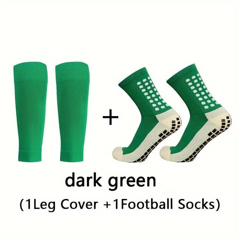 2pcs set of thickened towel bottom football socks and leg protectors 0