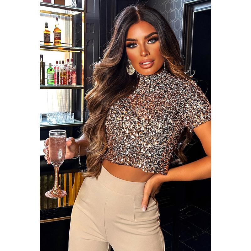 Oh She Bad Rose Gold Sequin Crop Top 2
