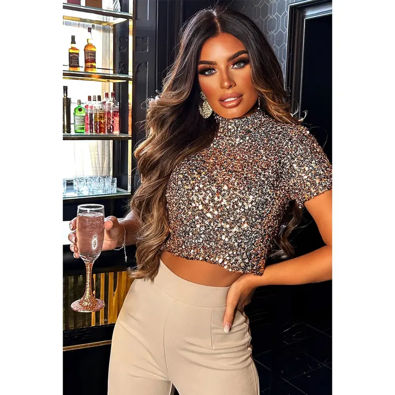 Oh She Bad Rose Gold Sequin Crop Top 2