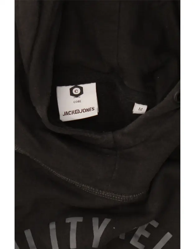 Pre-Owned Vintage JACK & JONES Mens Graphic Hoodie Jumper Medium Black Flecked Cotton 3